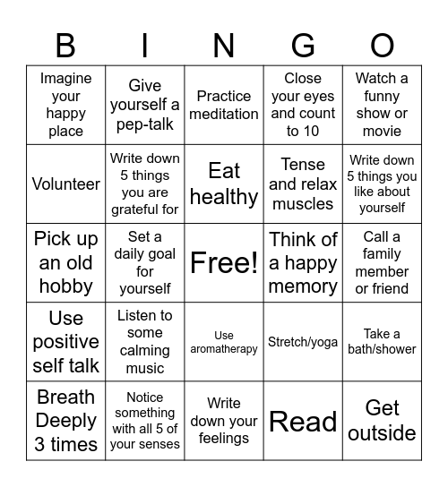 Coping Skills Bingo Card