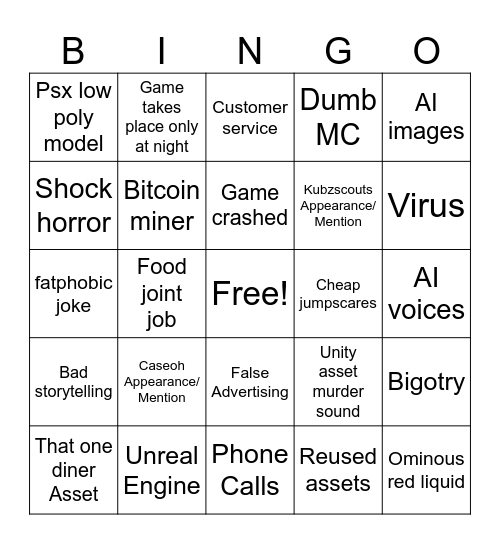 Itch.io Bingo Card