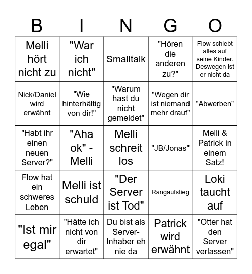 Melli VS Flow Bingo Card