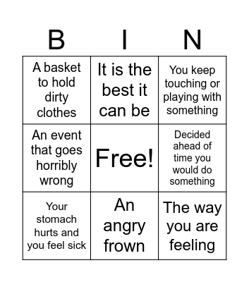 Vocabulary week of 8/18-8/22 Bingo Card