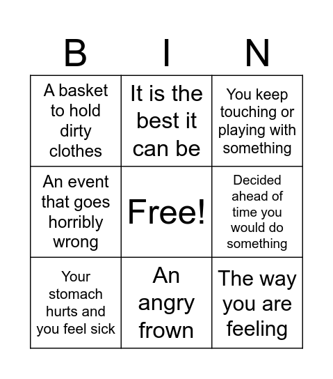 Vocabulary week of 8/18-8/22 Bingo Card
