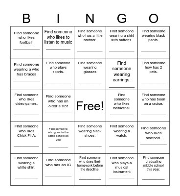 Find Someone Who______ Bingo Card