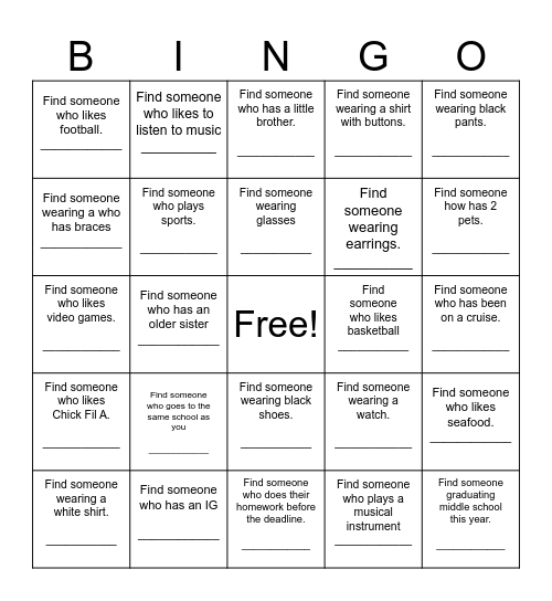 Find Someone Who______ Bingo Card