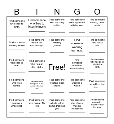 Find Someone Who______ Bingo Card