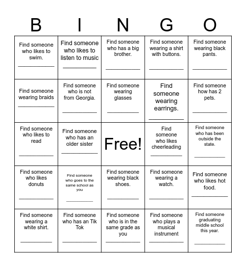 Find Someone Who______ Bingo Card