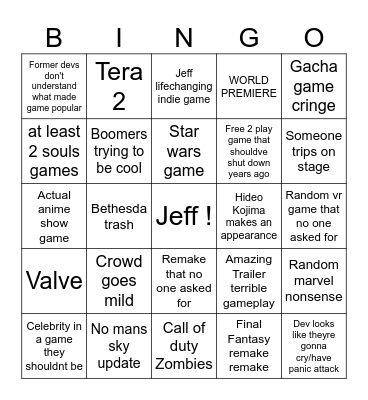 Opening Night live Bingo Card