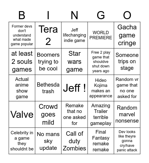 Opening Night live Bingo Card