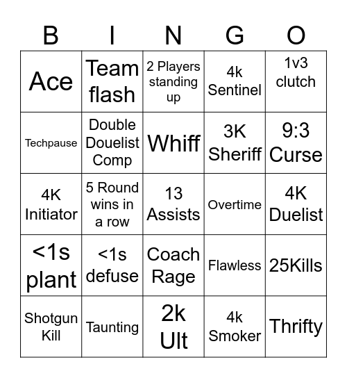 Valorant-Bingo-Board Bingo Card