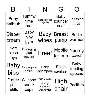 Baby Gift Bingo Card
