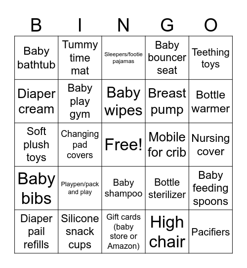 Baby Gift Bingo Card