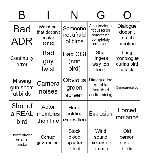 Birdemic Bingo Card