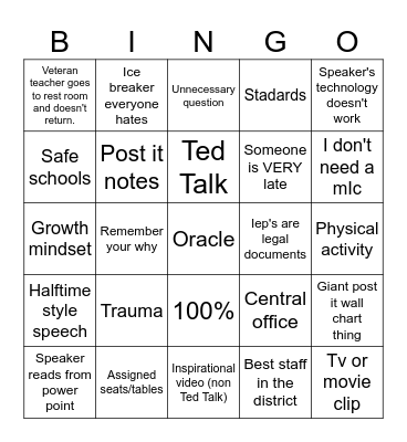 Opening Meeting Bingo Card