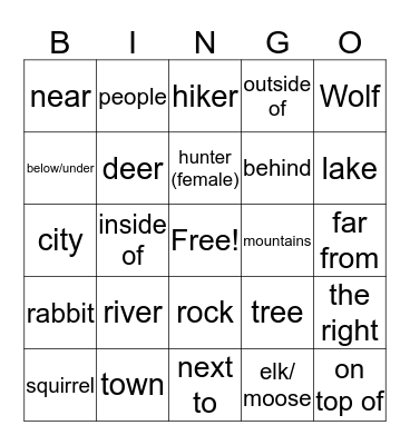 O4: animales, lugares, adverbios Bingo Card