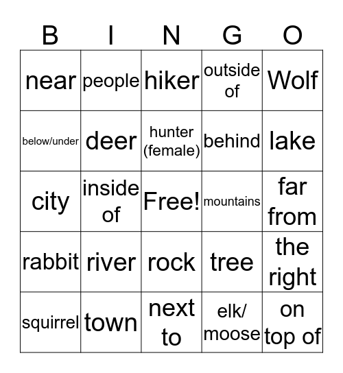 O4: animales, lugares, adverbios Bingo Card