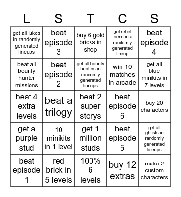 LEGO Star Wars: The Complete Saga Bingo Card