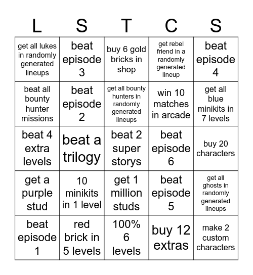 LEGO Star Wars: The Complete Saga Bingo Card