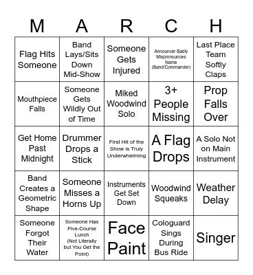 Marching Band Bingo Card
