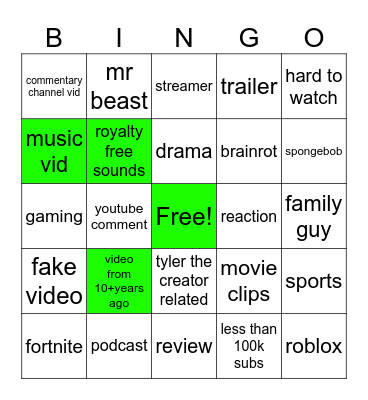 yt bingo Card