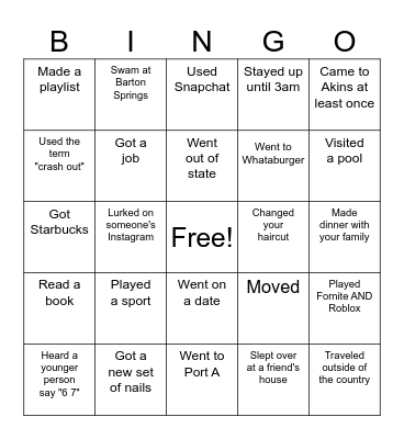Summer 2025 Bingo Card