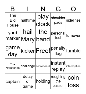 THE BIG GAME Bingo Card