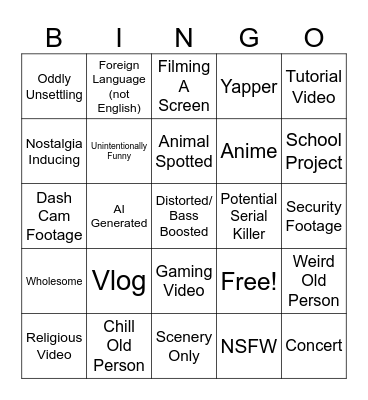 @puokpuokpuok Bingo Video Card Bingo Card