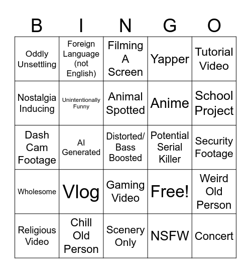 @puokpuokpuok Bingo Video Card Bingo Card