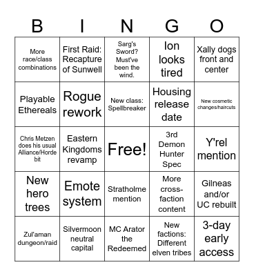 Midnight Announcement Bingo Card