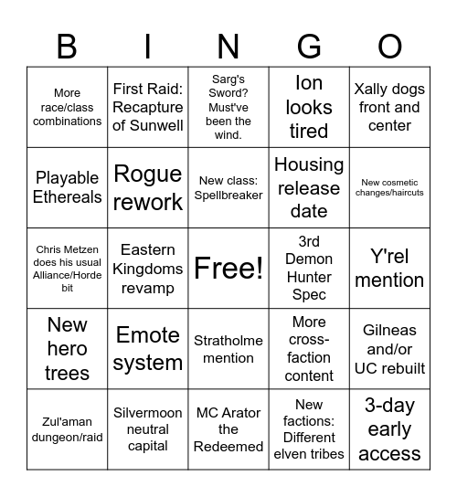 Midnight Announcement Bingo Card