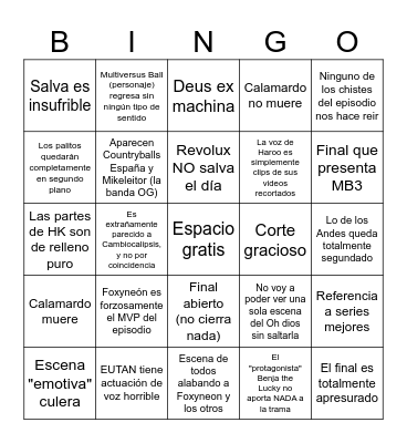 Bingo de series culeras Bingo Card