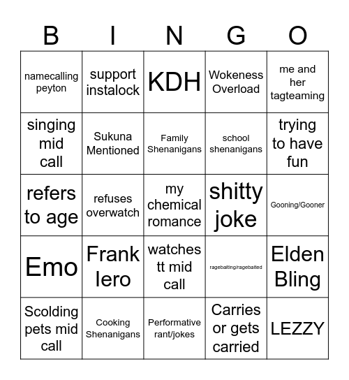 Vanilla Bingo Card