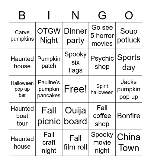 Fall 2025 Bingo Card