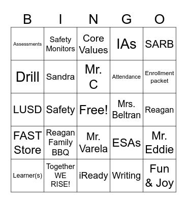 Mark when Principal says these words Bingo Card
