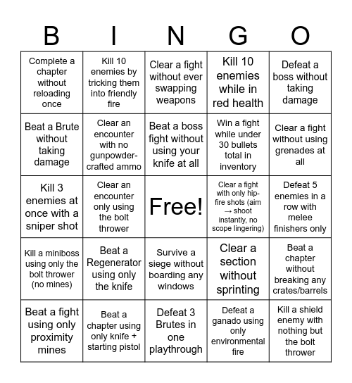 VERY HARD Bingo Card
