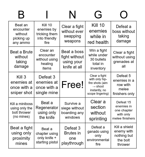 Vhard Bingo Card