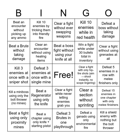 VERY HARD 5 Bingo Card