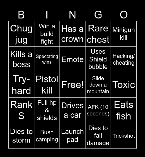 Fortnite spectating bingo Card