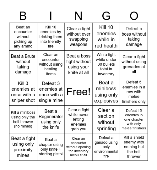 VERY HARD 5 Bingo Card