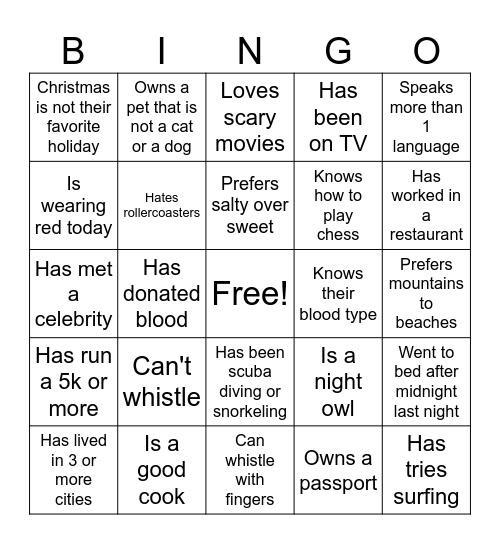 Human Bingo Card