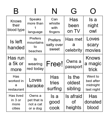 Human Bingo Card