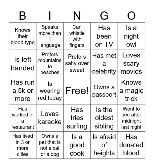 Human Bingo Card
