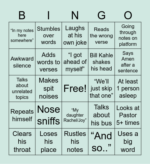 Kev Bingo Card