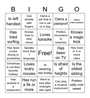Human Bingo Card