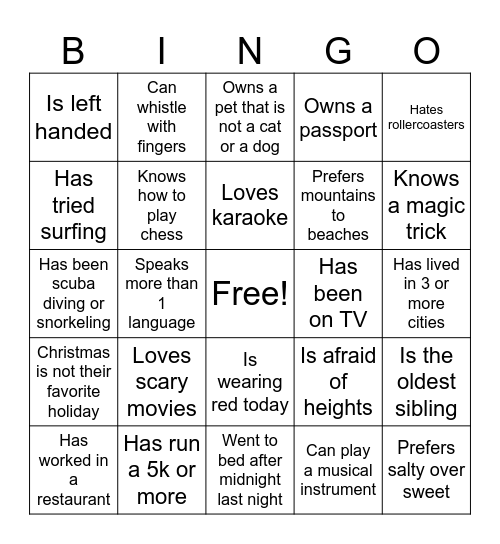 Human Bingo Card