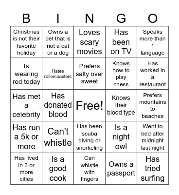 Human Bingo Card