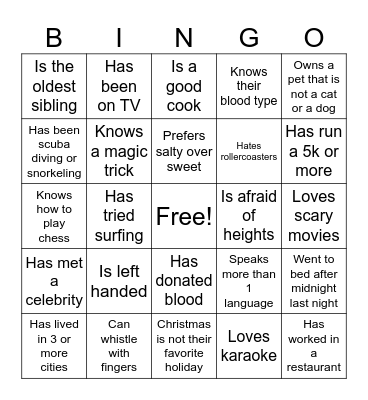 Human Bingo Card