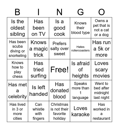 Human Bingo Card