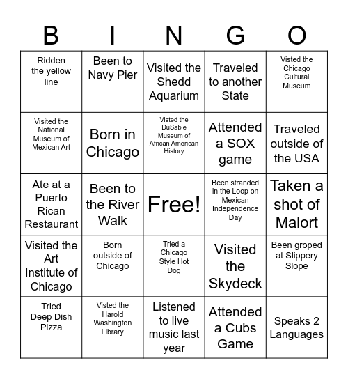 Social Bingo Card