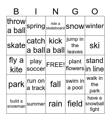 Outdoor Activity Bingo Card