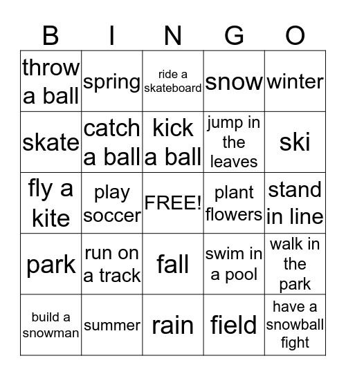 Outdoor Activity Bingo Card