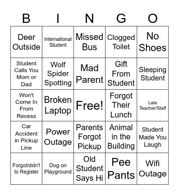 Back to School BINGO (You must personally see these to cross them off.) Bingo Card